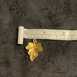 Goldtone Leaf Pendant with Crystal Accent
